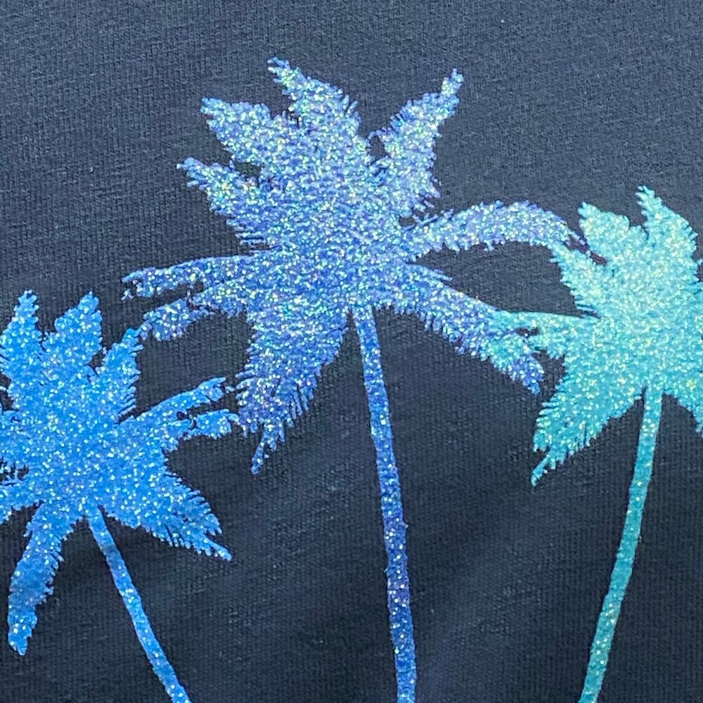 Waikiki Hawaii Souvenir Palm Tree Glitter Graphic TShirt Dark Navy Blue 2XL NWT - Picture 3 of 9